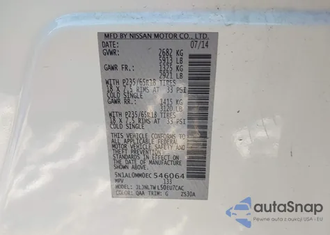 2014 Infiniti Qx60 z USA, uszkodzony, nr VIN 5N1AL0MM0EC546064